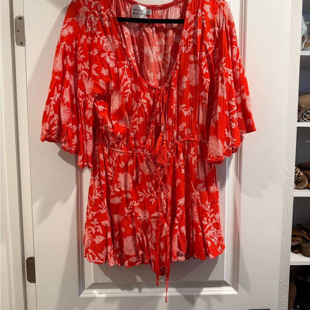 Hello Molly Red Floral Tie-Waist Romper